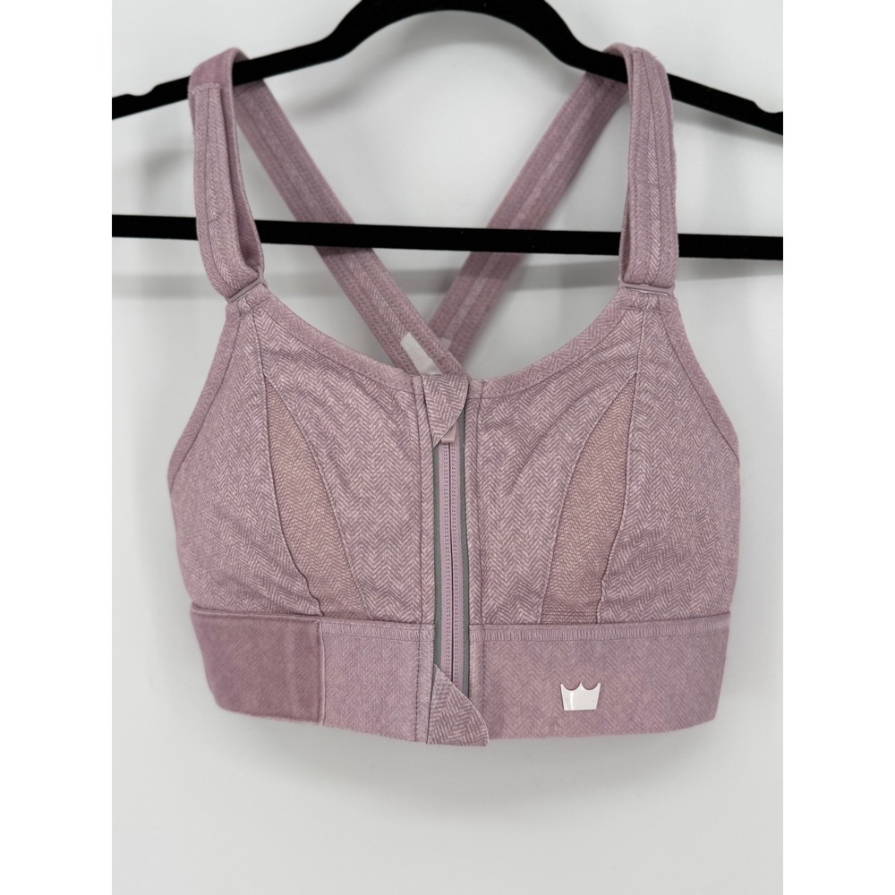 SHEFIT ULTIMATE Sports Bra Womens Small Purple Herringbone High Impact Front Zip